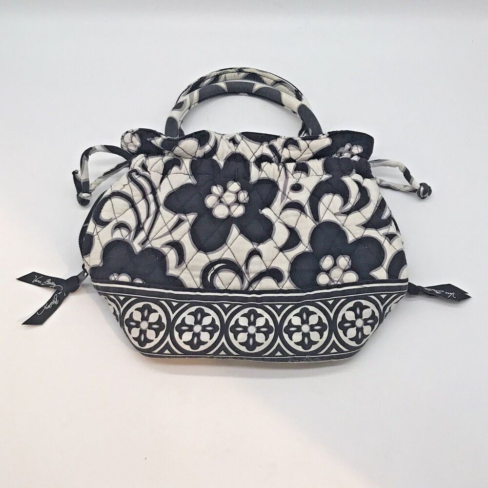 VERA BRADLEY Night & Day Draw String Satchel Black & White Double Handle Purse - Picture 4 of 10
